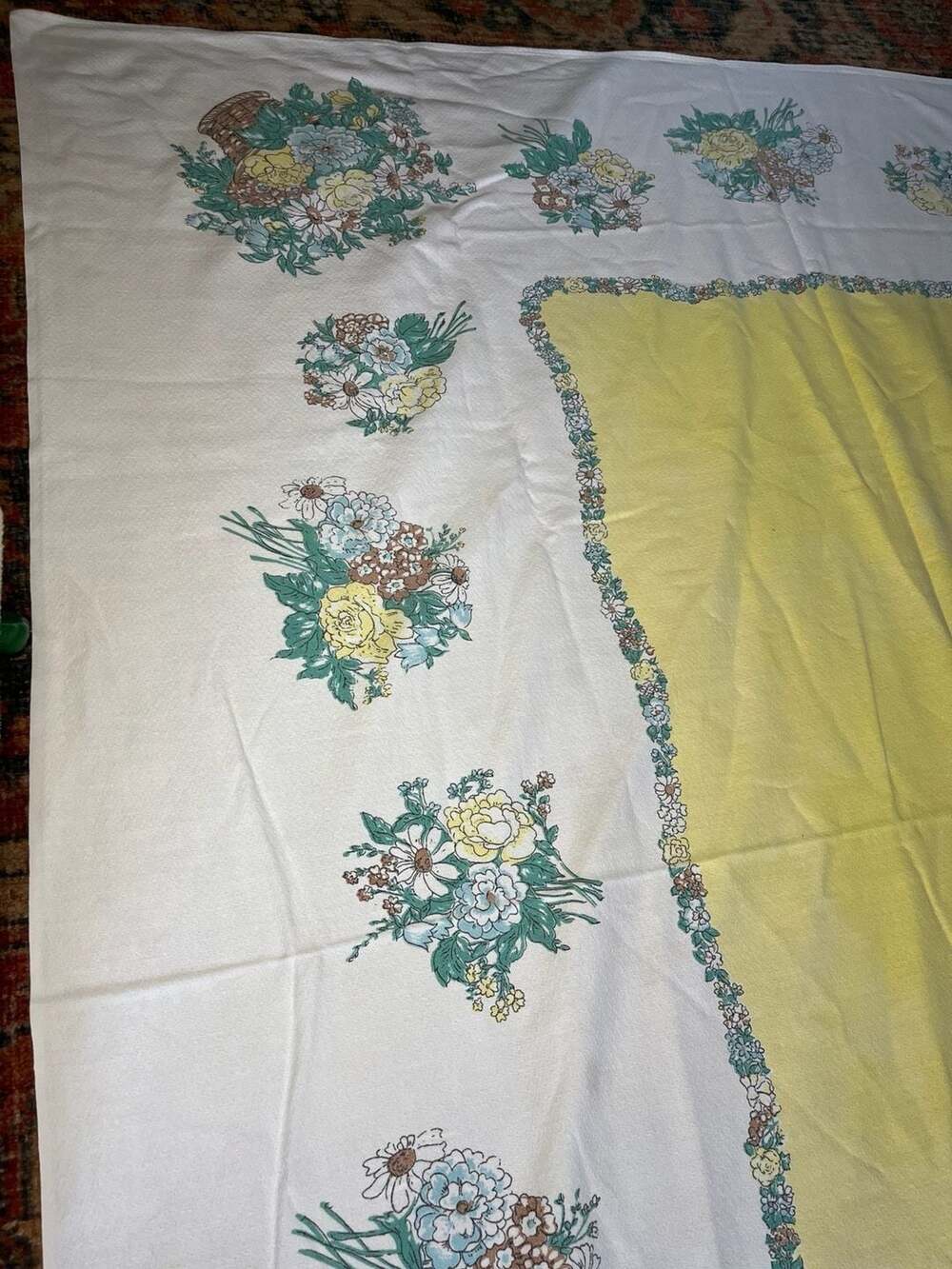 Vintage Floral Basket Yellow Center Tablecloth cottagecore - Picture 4 of 8